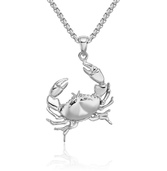 14K Solid White Gold Stone Crab Claw Necklace Chain Pendant Charm