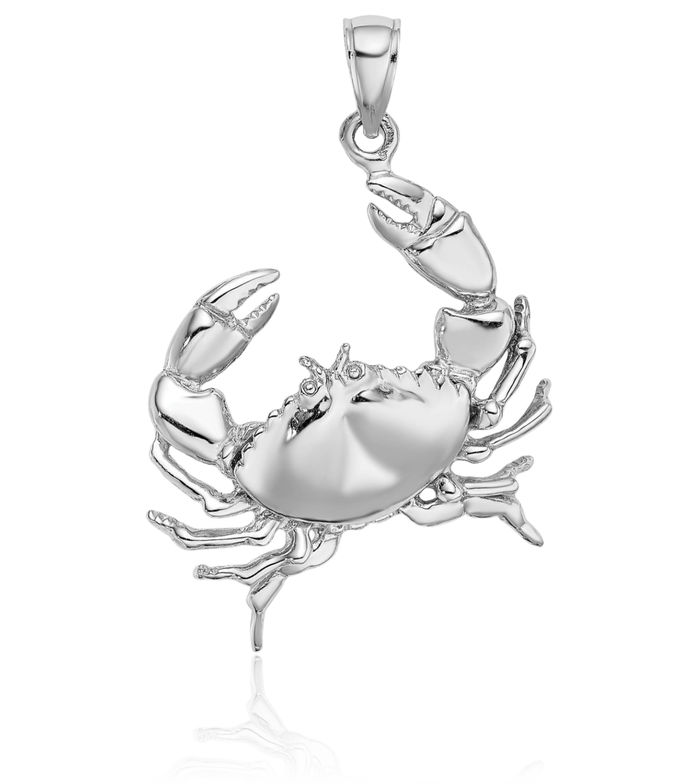 14K Solid White Gold Stone Crab Claw Necklace Chain Pendant Charm