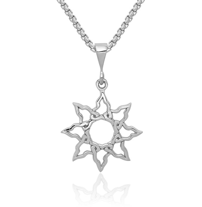 14K Solid White Gold Sun Necklace Sunshine Pendant Sunburst Charm Celestial Jewelry