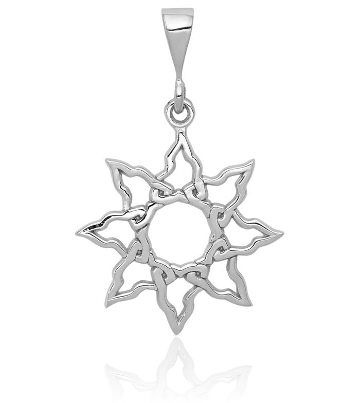 14K Solid White Gold Sun Necklace Sunshine Pendant Sunburst Charm Celestial Jewelry