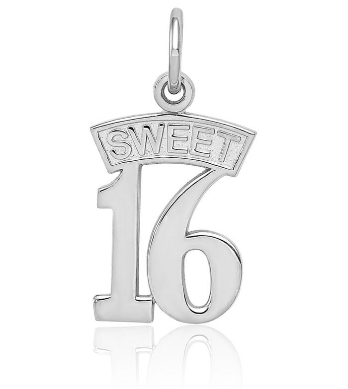 14K Solid White Gold Sweet 16 Years Old Birthday Necklace Chain Pendant Charm