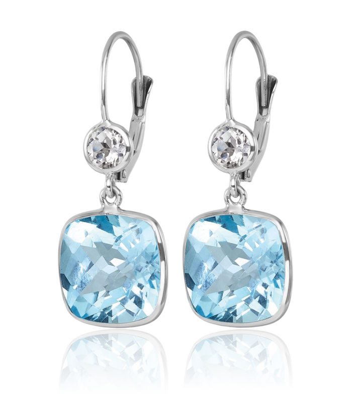 14K Solid White Gold Swiss Blue Topaz Drop Dangle Earrings Gemstone