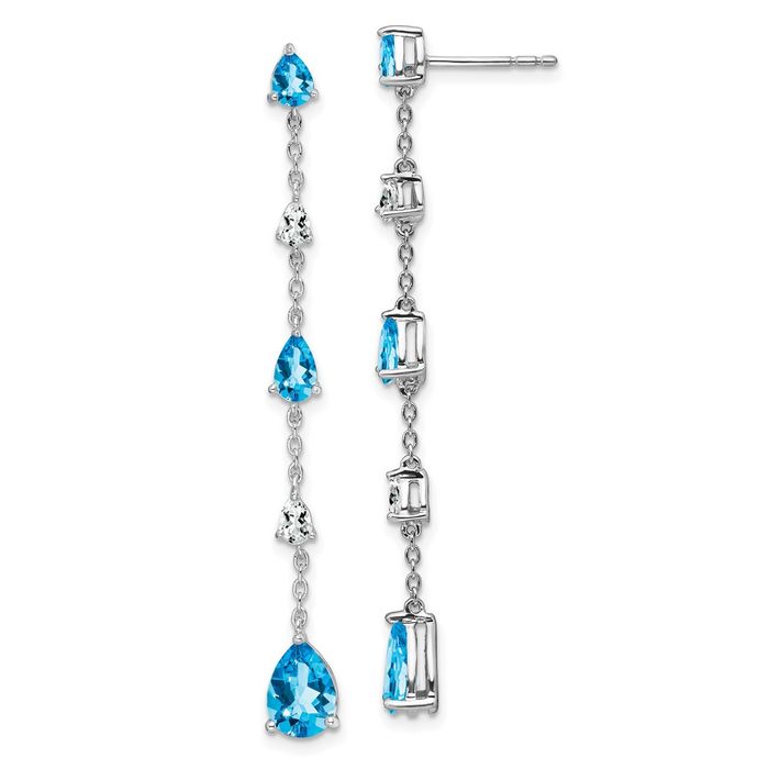 14K Solid White Gold Swiss Blue Topaz Drop Dangle Earrings Pear Teardrop Gemstone December Birthstone Jewelry