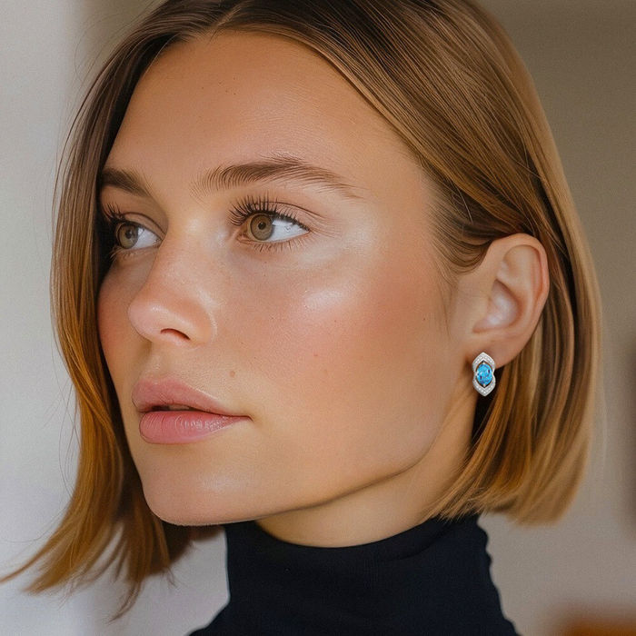 14K Solid White Gold Swiss Blue Topaz Diamond Drop Dangle Earrings December Birthstone Jewelry