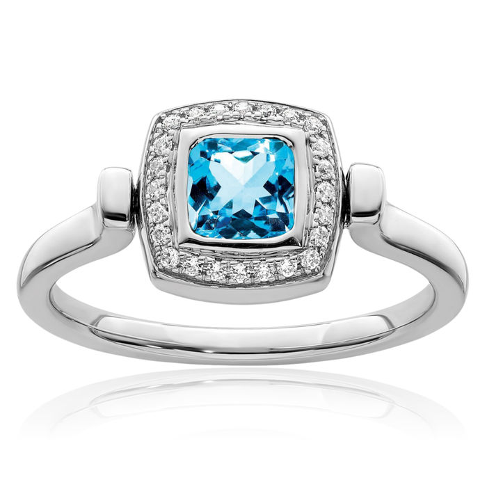 14K Solid White Gold Swiss Blue Topaz Diamond Flip Ring Gemstone Band December Birthstone Jewelry