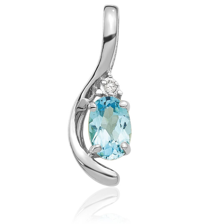 14K Solid White Gold Swiss Blue Topaz Diamond Necklace Gemstone Pendant Charm April December Birthstone Jewelry