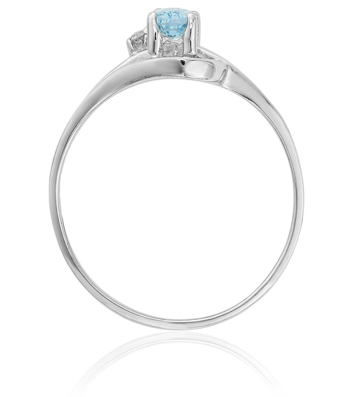 14K Solid White Gold Swiss Blue Topaz Diamond Ring Gemstone Band December Birthstone Jewelry