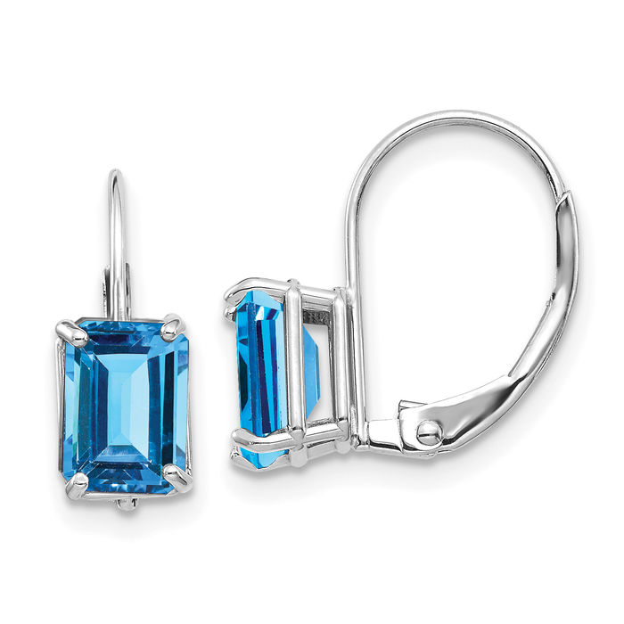 14K Solid White Gold Swiss Blue Topaz Drop Dangle Earrings Gemstone December Birthstone Jewelry