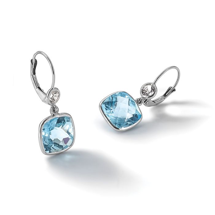 14K Solid White Gold Swiss Blue Topaz Drop Dangle Earrings Gemstone