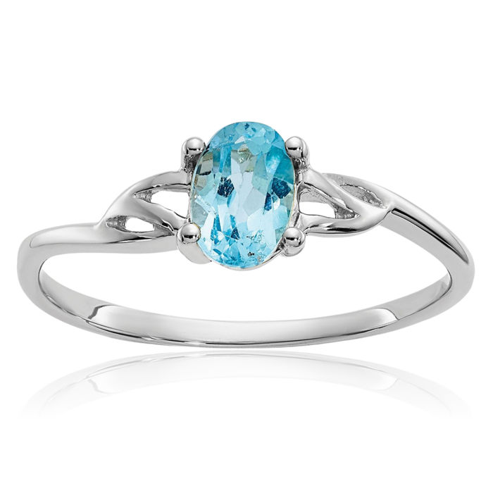 14K Solid White Gold Swiss Blue Topaz Ring December Birthstone Jewelry