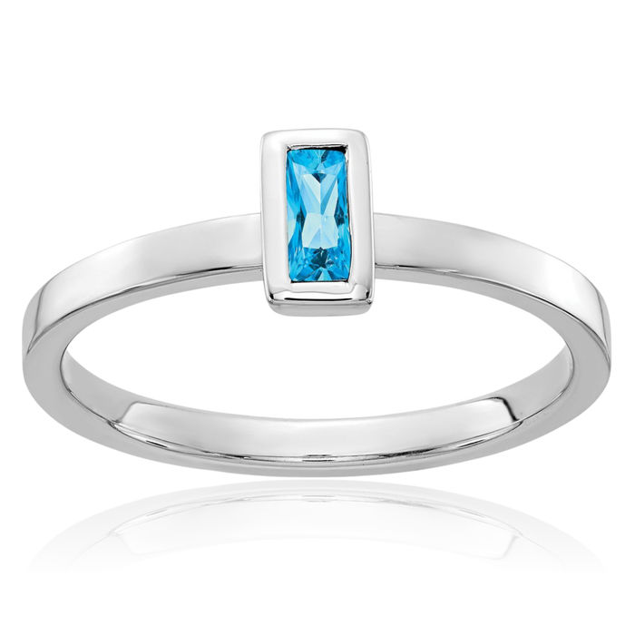 14K Solid White Gold Swiss Blue Topaz Ring Gemstone Band December Birthstone Jewelry