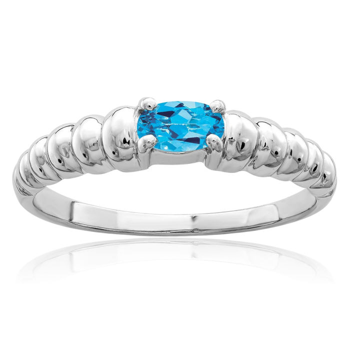 14K Solid White Gold Swiss Blue Topaz Solitaire Ring Gemstone Band December Birthstone Jewelry