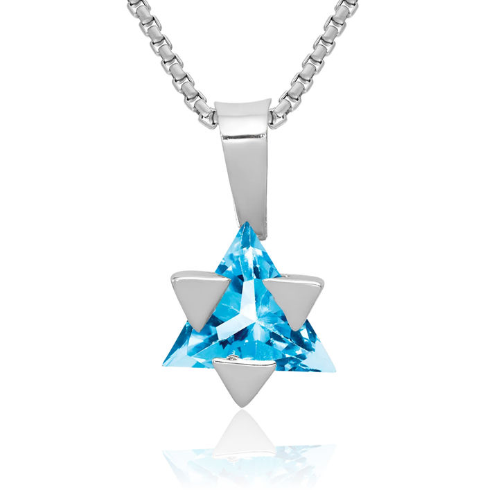 14K Solid White Gold Swiss Blue Topaz Star of David Jewish Magen Necklace Chain Pendant Charm December Birthstone Jewelry