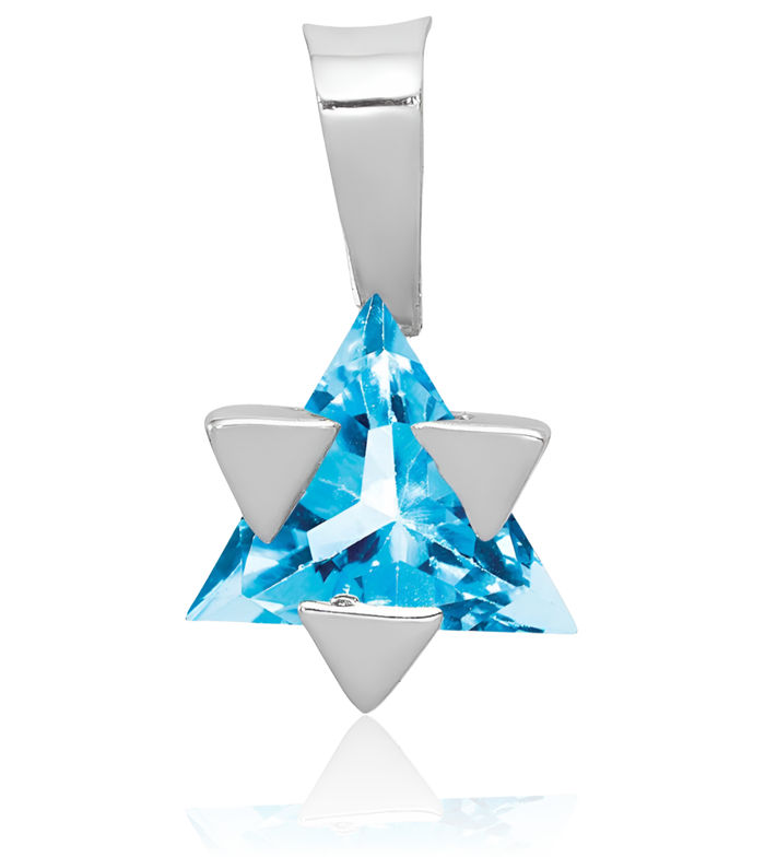 14K Solid White Gold Swiss Blue Topaz Star of David Jewish Magen Necklace Chain Pendant Charm December Birthstone Jewelry