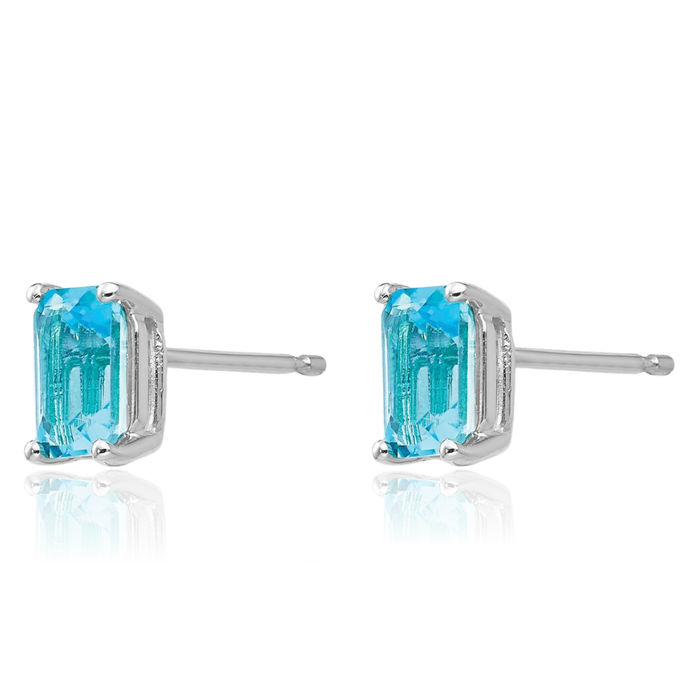 14K Solid White Gold Swiss Blue Topaz Studs Gemstone Solitaire Earrings December Birthstone Jewelry