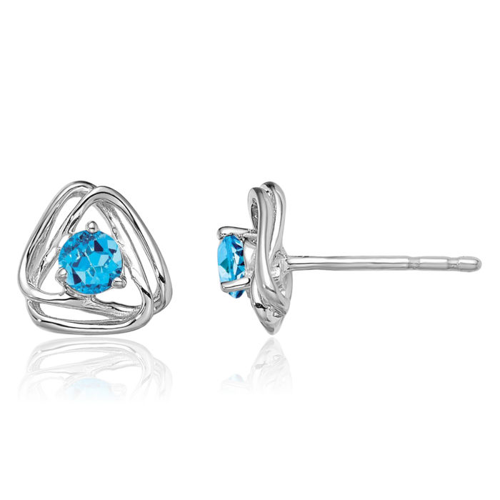 14K Solid White Gold Swiss Blue Topaz Stud Earrings December Birthstone Jewelry