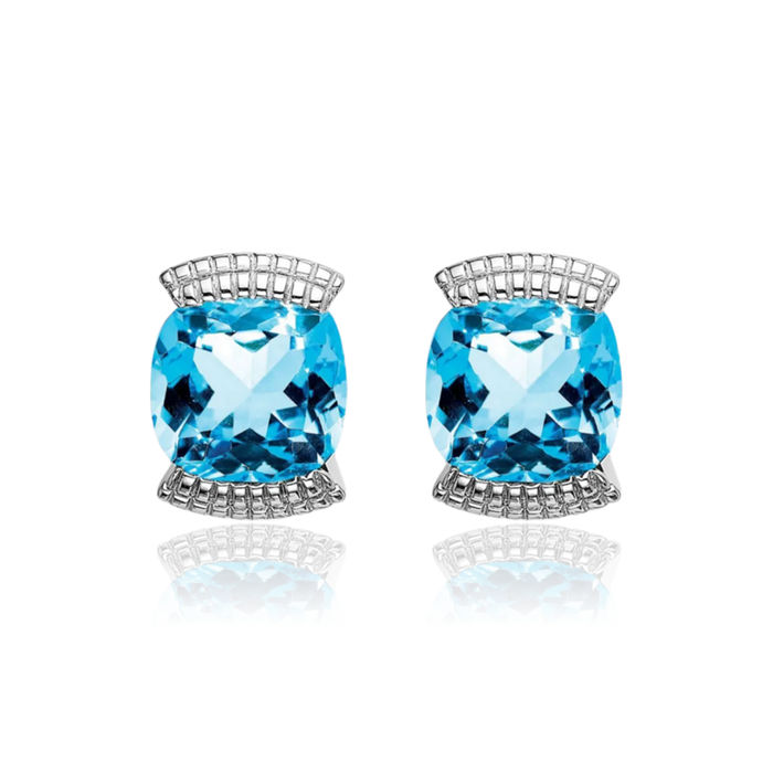 14K Solid White Gold Swiss Blue Topaz Studs Gemstone Earrings December Birthstone Jewelry