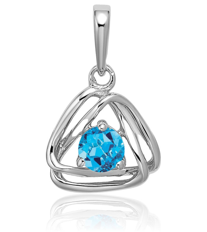 14K Solid White Gold Swiss Blue Topaz Triangle Geometric Necklace Charm Gemstone Pendant December Birthstone Jewelry