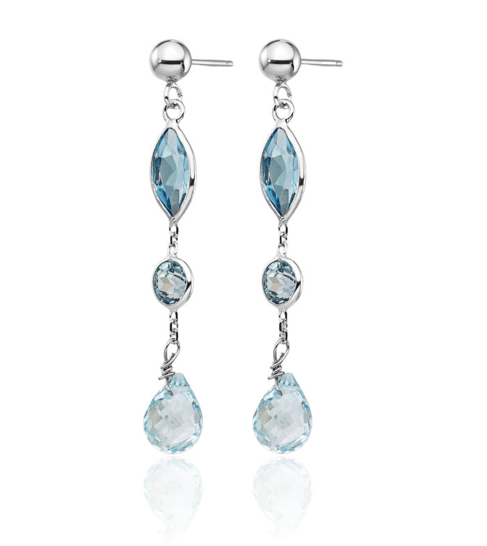 14K Solid White Gold Swiss Sky Blue Topaz Drop Dangle Earrings December Birthstone Jewelry