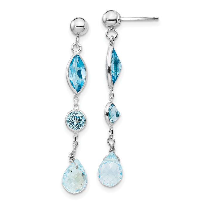 14K Solid White Gold Swiss Sky Blue Topaz Drop Dangle Earrings December Birthstone Jewelry