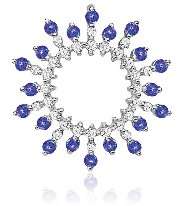 14K Solid White Gold Blue Tanzanite Diamond Snowflake Floating Chain Slide Gemstone Pendant Necklace Charm