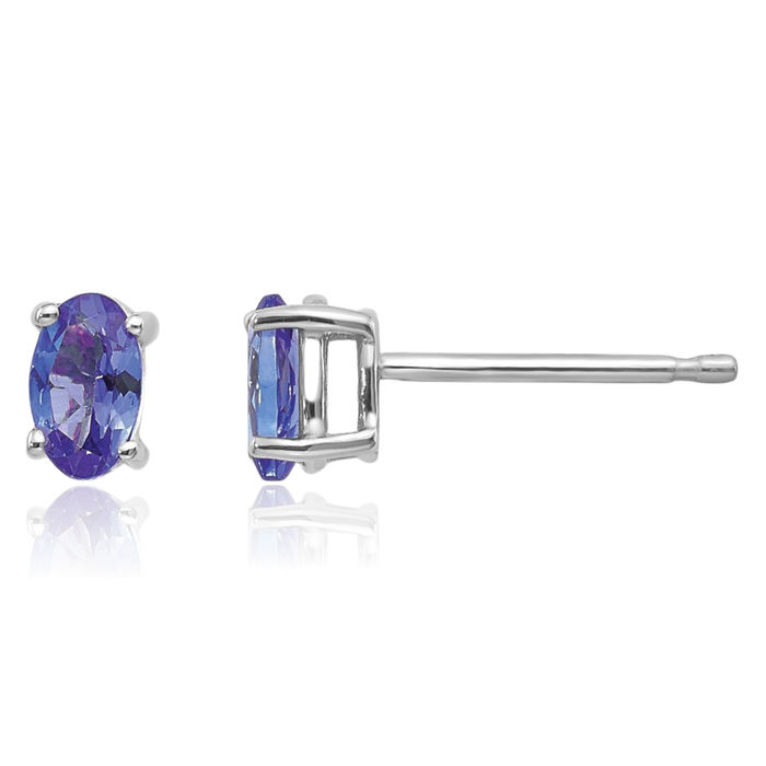 14K Solid White Gold Blue Tanzanite Studs Gemstone Solitaire Earrings December Birthstone Jewelry