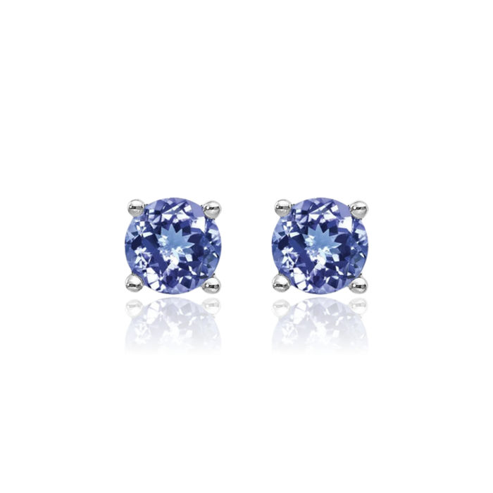 14K Solid White Gold Blue Tanzanite Studs Gemstone Solitaire Earrings December Birthstone Jewelry