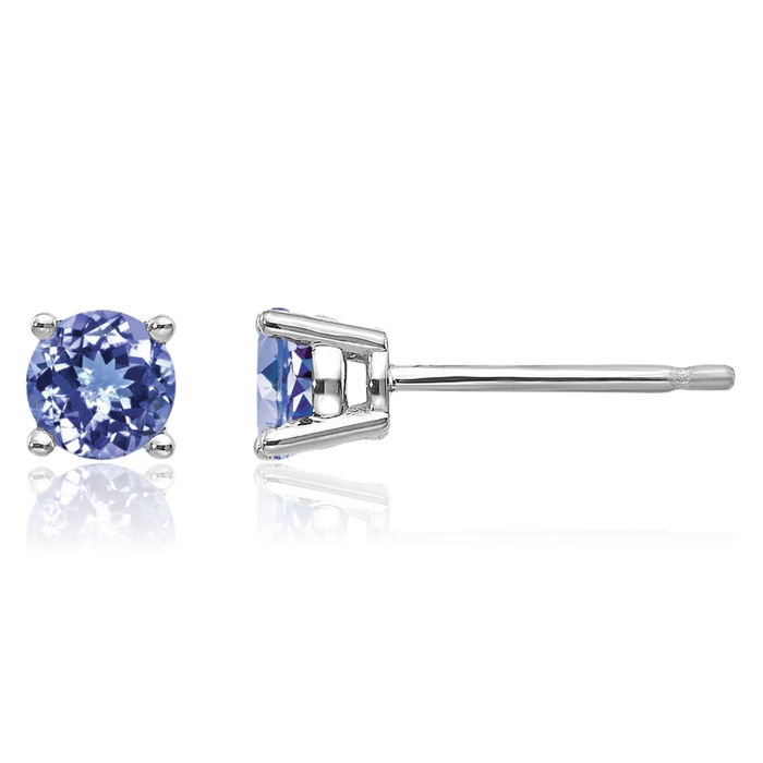 14K Solid White Gold Blue Tanzanite Studs Gemstone Solitaire Earrings December Birthstone Jewelry