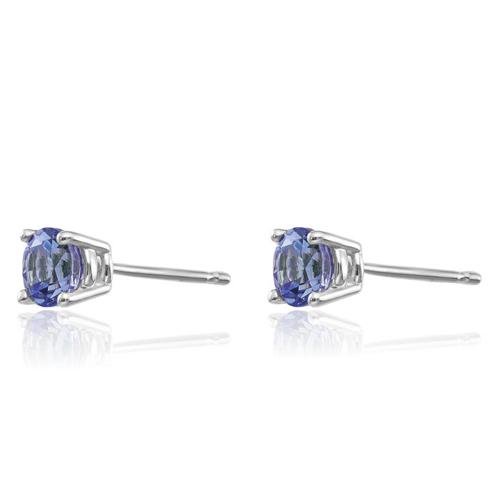 14K Solid White Gold Blue Tanzanite Studs Gemstone Solitaire Earrings December Birthstone Jewelry