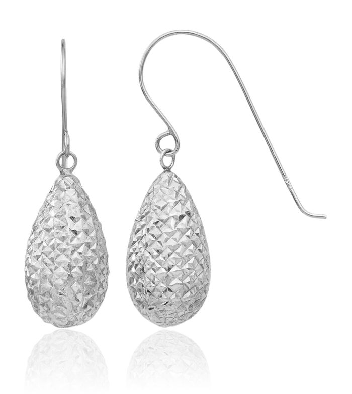14K Solid White Gold Teardrop Drop Dangle Earrings