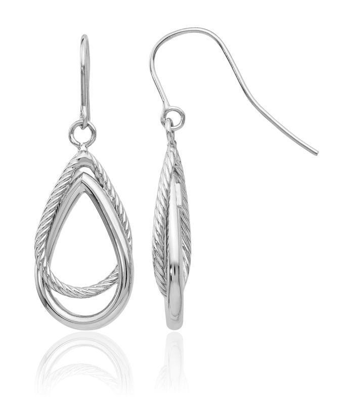 14K Solid White Gold Teardrop Drop Dangle Earrings