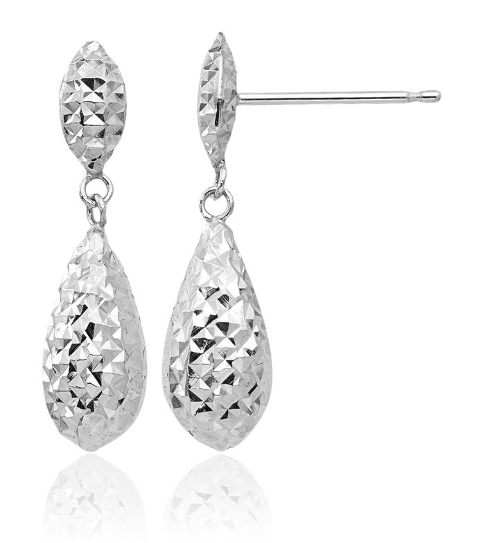14K Solid White Gold Teardrop Drop Dangle Earrings