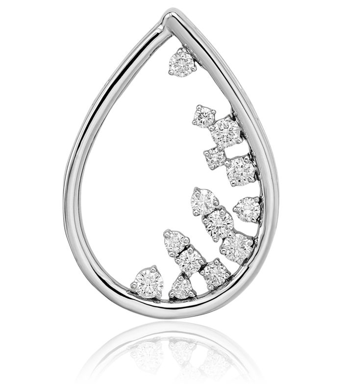 14K Solid White Gold Teardrop Diamond Floating Chain Slide Pendant Necklace Pear Charm