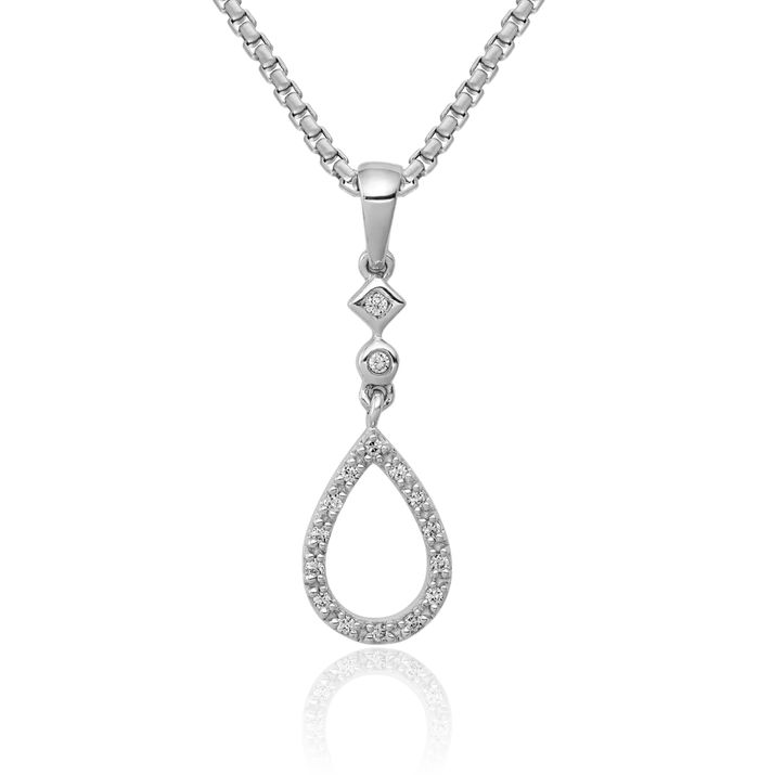 14K Solid White Gold Vintage Teardrop Diamond Necklace Pear Pendant Charm