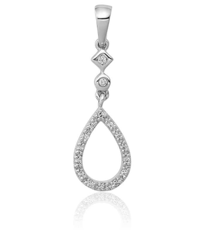 14K Solid White Gold Vintage Teardrop Diamond Necklace Pear Pendant Charm