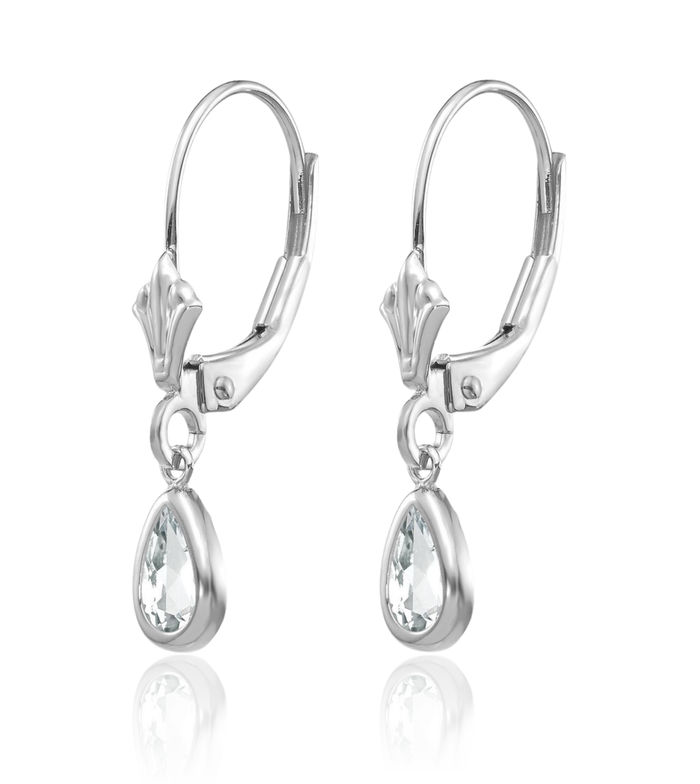 14K Solid White Gold Topaz Drop Dangle Earrings Pear Teardrop Gemstone April Birthstone Jewelry