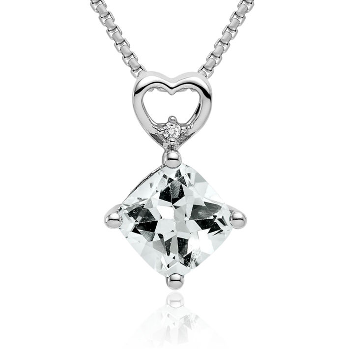 14K Solid White Gold Topaz Diamond Heart Floating Chain Slide Gemstone Pendant Necklace Charm April Birthstone Jewelry