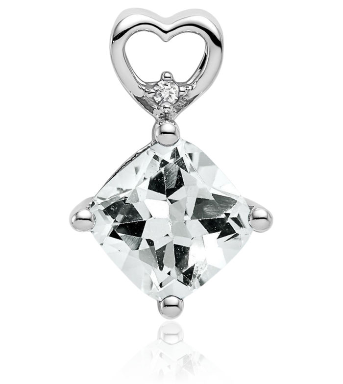 14K Solid White Gold Topaz Diamond Heart Floating Chain Slide Gemstone Pendant Necklace Charm April Birthstone Jewelry