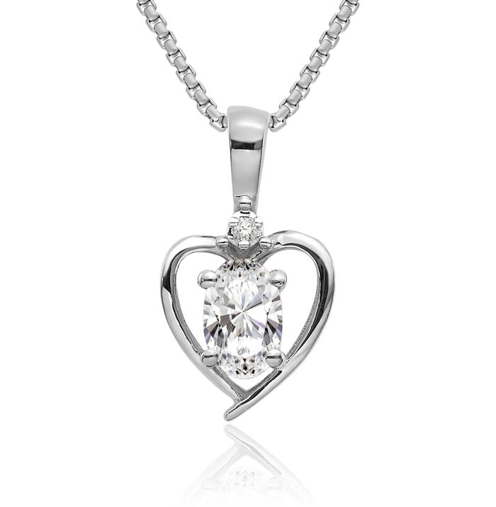 14K Solid White Gold Topaz Diamond Heart Necklace Gemstone Pendant Charm April Birthstone Jewelry