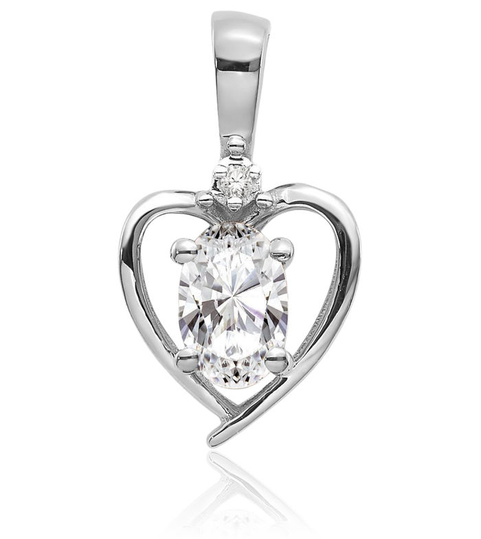 14K Solid White Gold Topaz Diamond Heart Necklace Gemstone Pendant Charm April Birthstone Jewelry