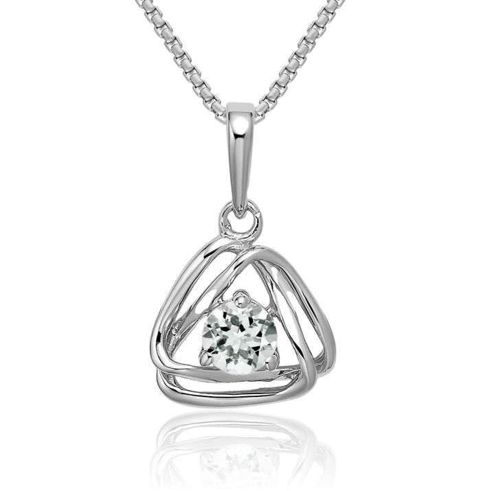 14K Solid White Gold Topaz Triangle Geometric Necklace Charm Gemstone Pendant April Birthstone Jewelry