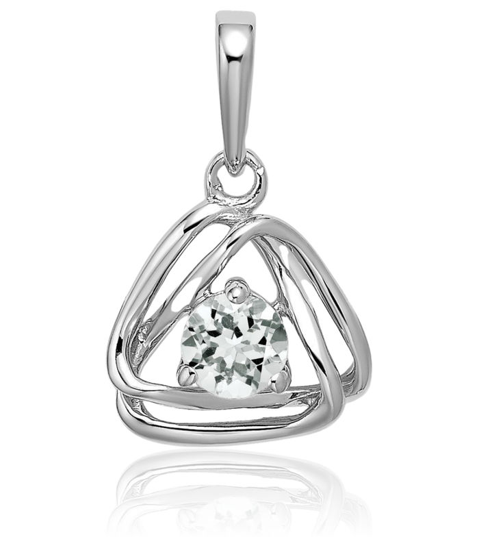 14K Solid White Gold Topaz Triangle Geometric Necklace Charm Gemstone Pendant April Birthstone Jewelry