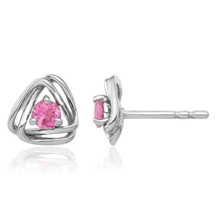 14K Solid White Gold Pink Tourmaline Stud Earrings October Birthstone Jewelry