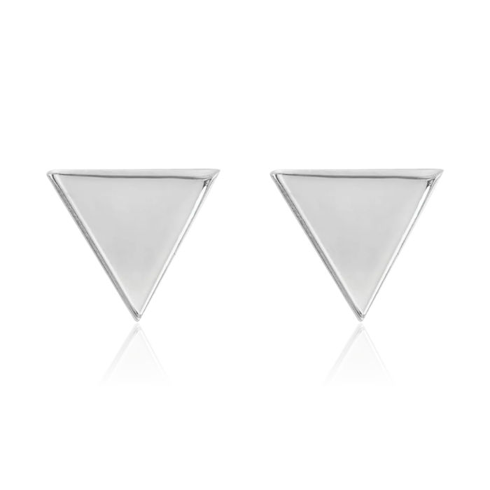 14K Solid White Gold Triangle Stud Earrings