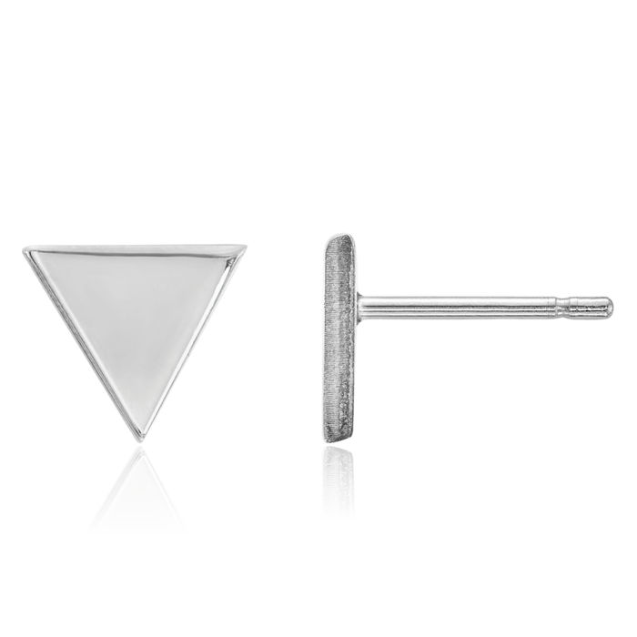 14K Solid White Gold Triangle Stud Earrings