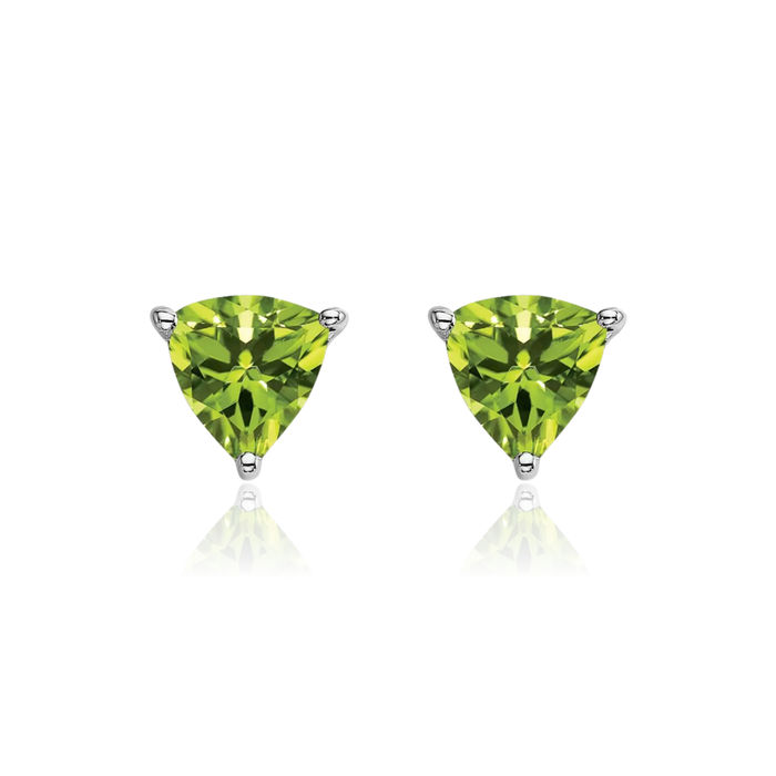 14K Solid White Gold Trillion Green Peridot Studs Gemstone Earrings August Birthstone Jewelry