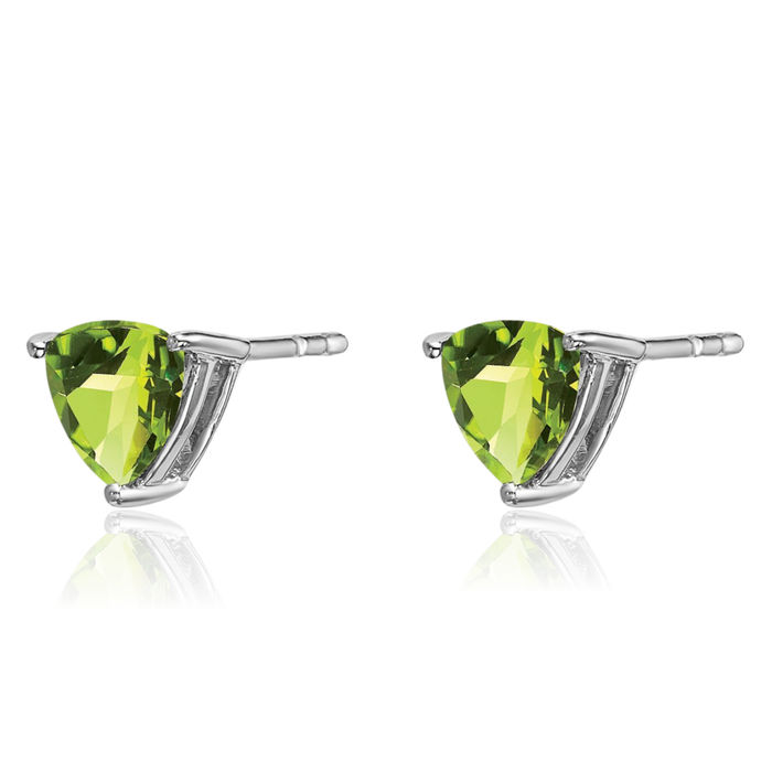 14K Solid White Gold Trillion Green Peridot Studs Gemstone Earrings August Birthstone Jewelry