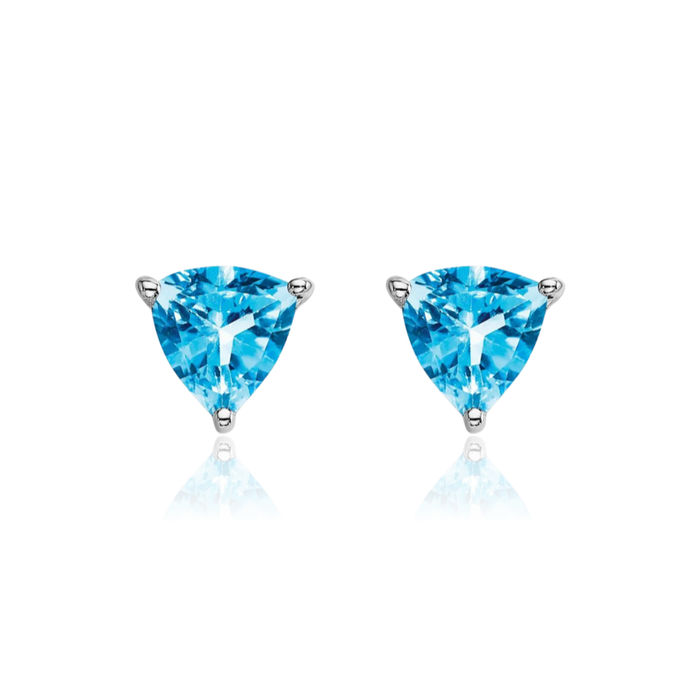 14K Solid White Gold Trillion Swiss Blue Topaz Studs Gemstone Earrings December Birthstone Jewelry