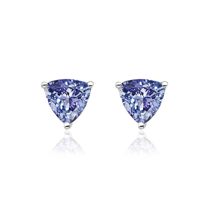 14K Solid White Gold Trillion Blue Tanzanite Studs Gemstone Solitaire Earrings December Birthstone Jewelry