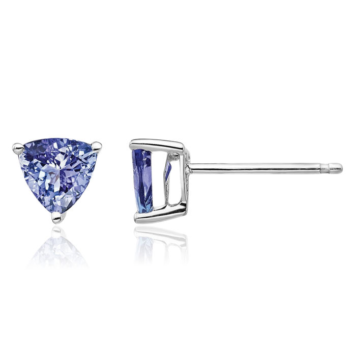 14K Solid White Gold Trillion Blue Tanzanite Studs Gemstone Solitaire Earrings December Birthstone Jewelry